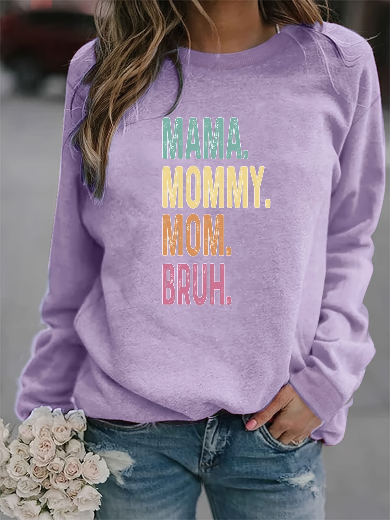 Mama Mommy Letter Print Sweatshirt Casual Long Sleeve Crew - Temu