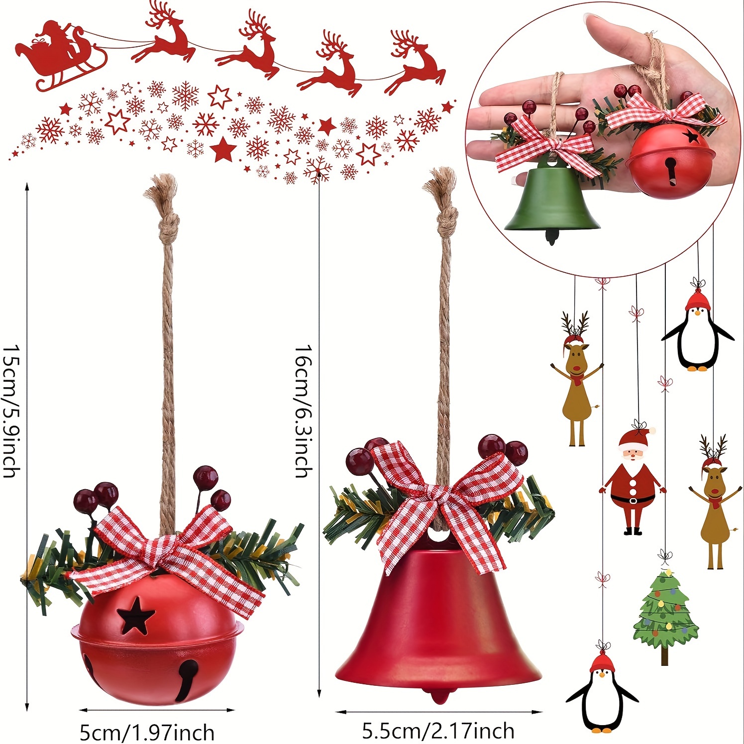Large Jingle Bells with Star-Cutout Hanging Christmas Bell Ornament Door  Decor