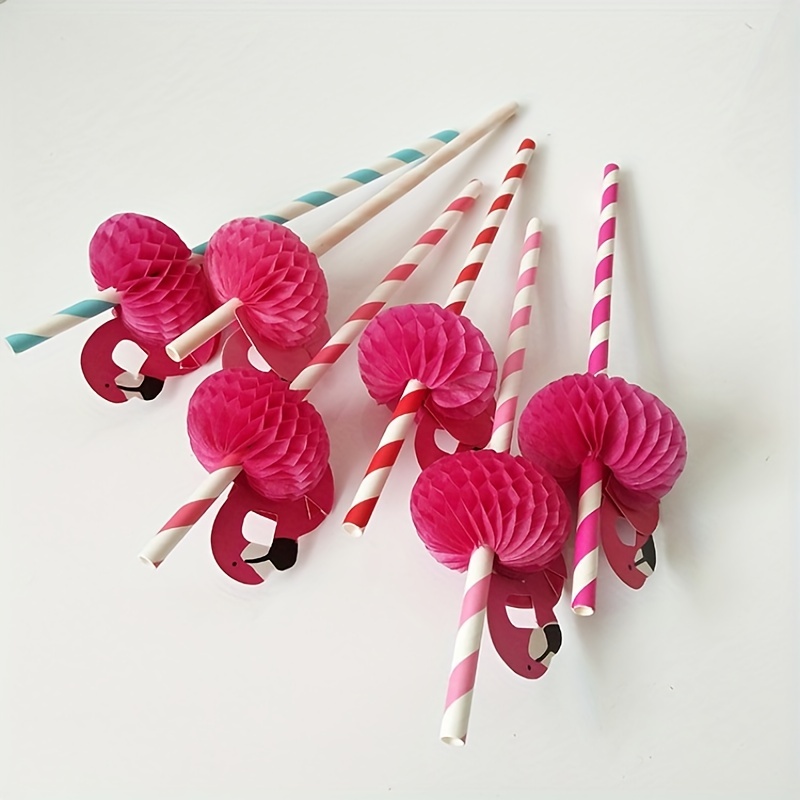 Flamingo Paper Straws, Red Honeycomb Drinking Straws, Disposable