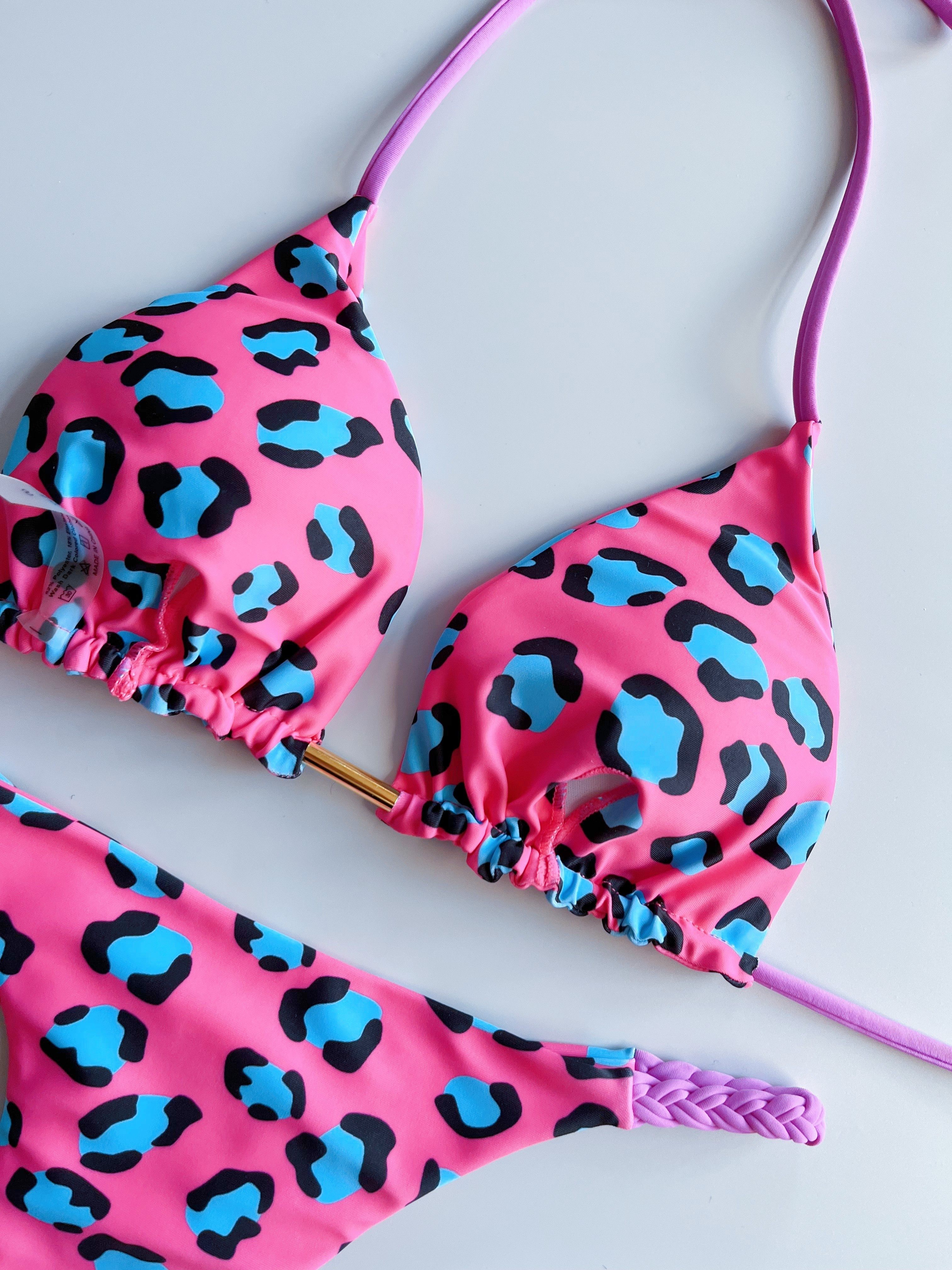 Triangl Black Pink & Aqua Neoprene Bikini Swim Suit 2-Piece