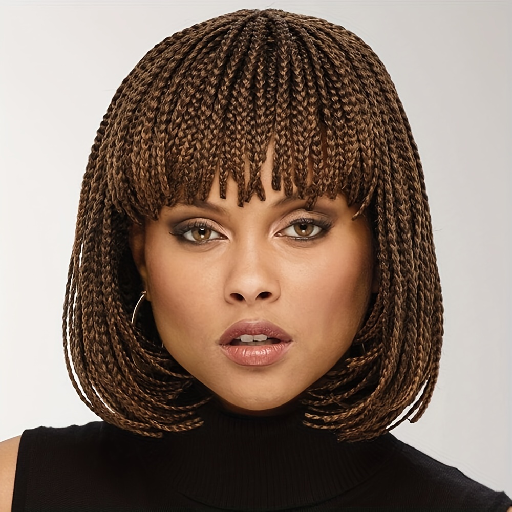 Synthetic Braided Wigs With Bangs For Women Short Bob Braided Wigs ...