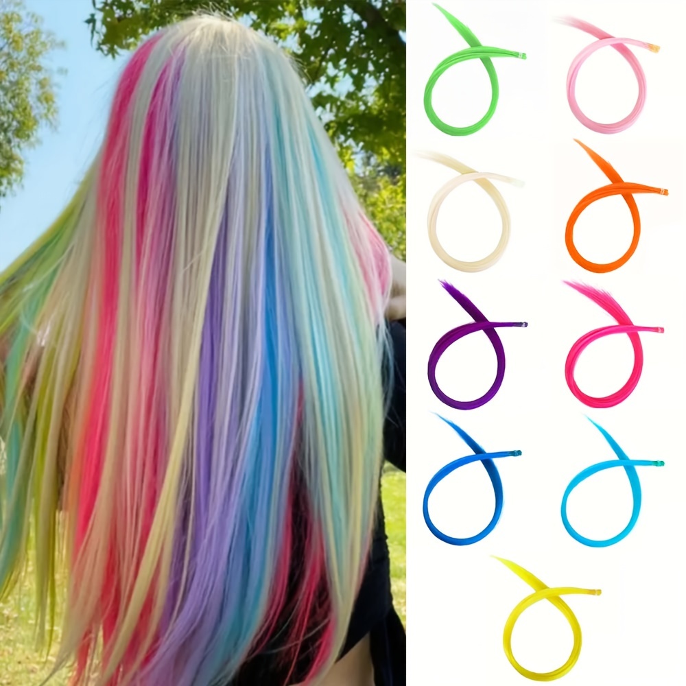 Colorful Hair Extension Ombre Long Straight Hairpiece - Temu