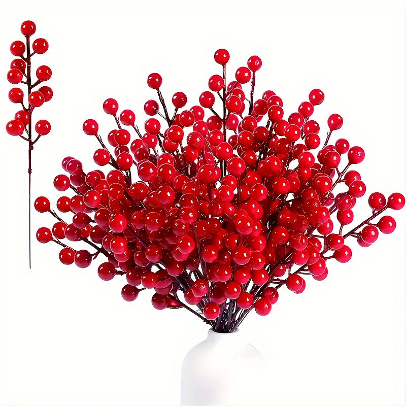 10Pcs Mini Rich Red Artificial Berry Stems,Christmas Red Berries