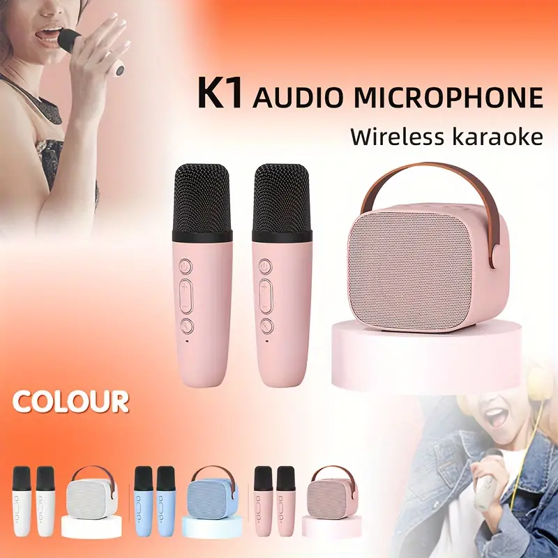 K1 Mini Máquina Karaoke 2 Micrófonos Inalámbricos Altavoz - Temu
