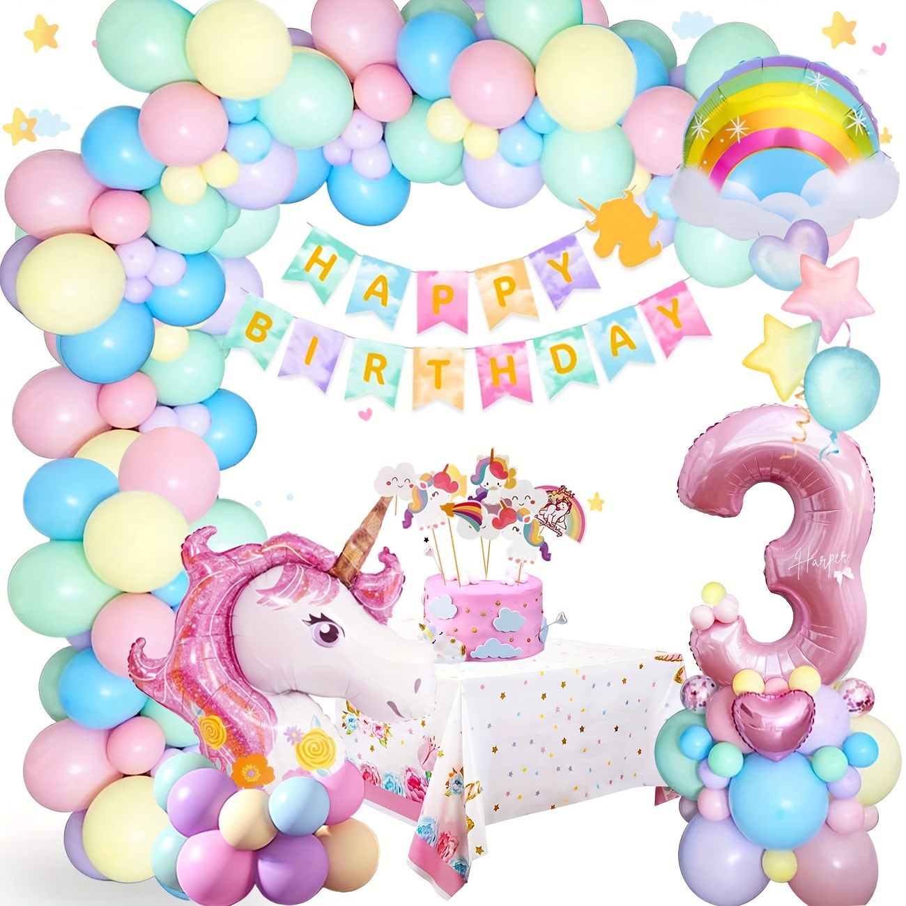 Special You Happy birthday decorations party supplies for girl boys pastel  rainbow balloon arch garland kit star bunting garland Cake topper 1st, 2nd