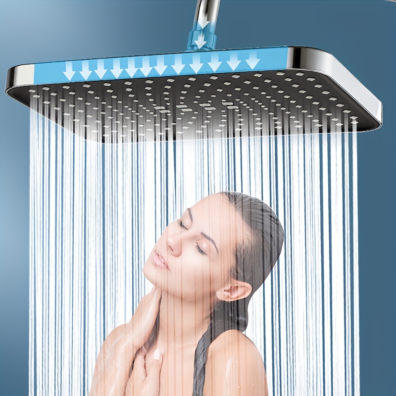 

1pc High Pressure Rainfall Shower Head, Luxury Bathroom Showerhead, Adjustable Angles, Anti-clogging Silicone Nozzles, Water Saving (rectangle And Circular), Bathroom Accessories