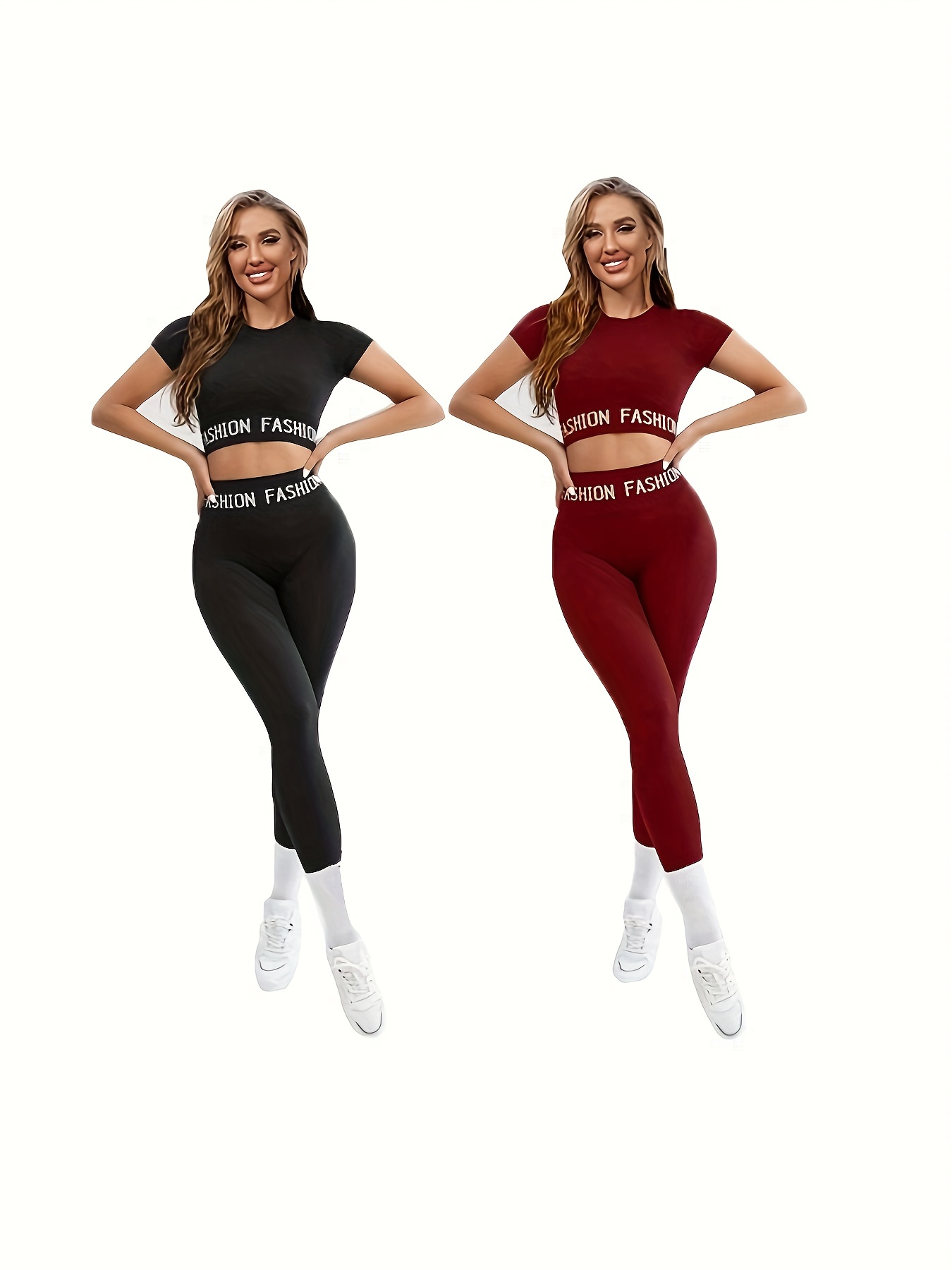 Two Tone Gradient Color Workout Yoga Sets Short Sleeve - Temu