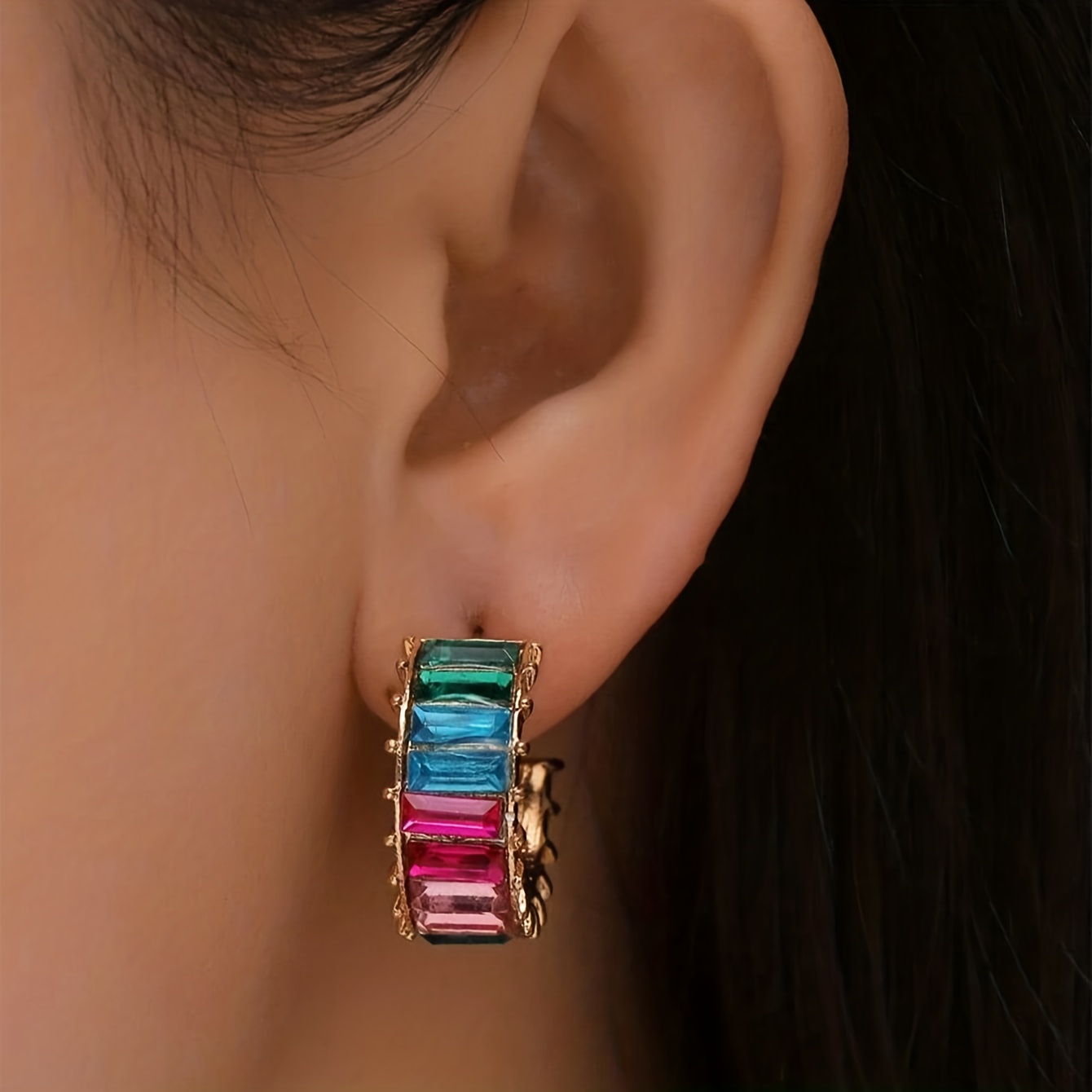 

Colorful Creative C Shaped Hoop Earrings Zinc Alloy Jewelry Delicate Gift For Women Christmas Party Ear Accessories