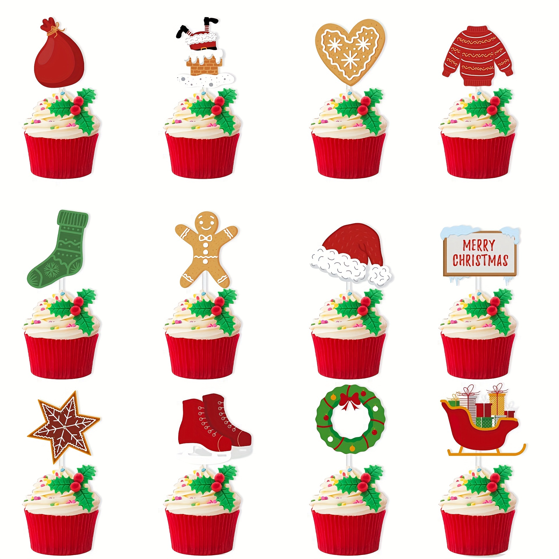 Christmas Party Decorations With Cupcakes For Christmas Party Decoration  Merry Christmas Baking Decor Supplies - Temu