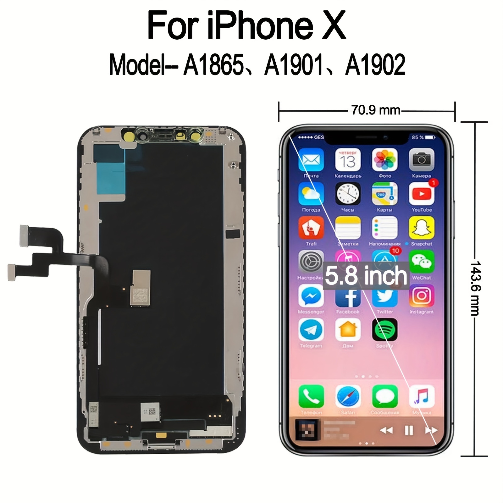 para iPhone X pantalla LCD reemplazo 5.8 pulgadas (modelo A1865 A1901  A1902) pantalla táctil digitalizador Asamblea pantalla