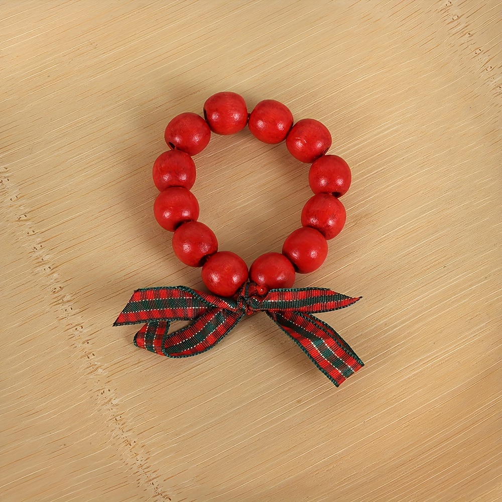 Wood Bead Napkin Ring Red Wood Bead Bow Napkin Buckle Hand - Temu