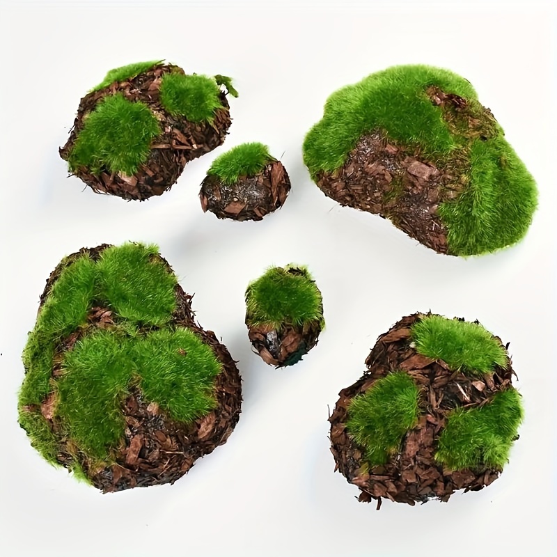 5/6/8pcs Artificial Moss Stone, Landscape Moss Stone Ornament, Micro Moss  Balls Gardening Mossy Props For Fairy Garden Fish Tank Bonsai Flower Pot Dec