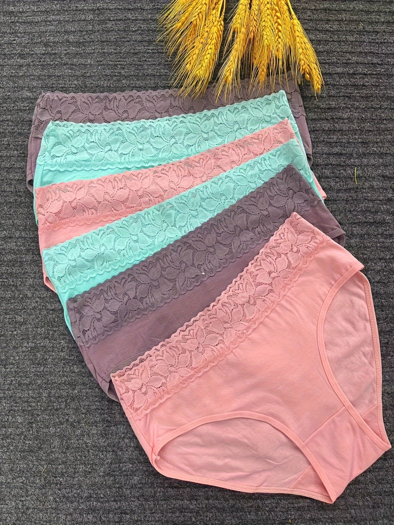 6pcs Contrast Lace Briefs, Comfy & Breathable Stretchy Intimates Panties,  Women's Lingerie & Underwear
