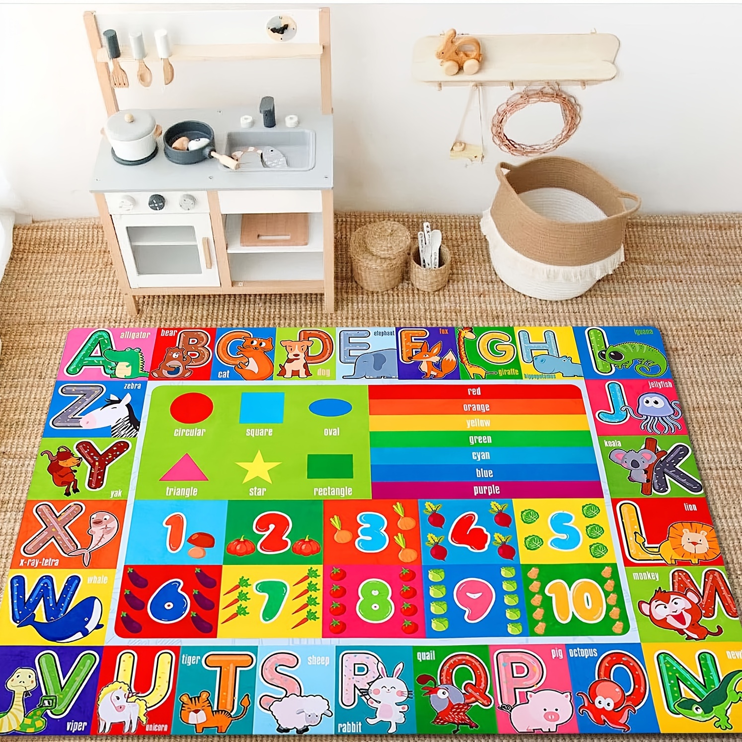 Alfombra de juego infantil para bebé, tapete de juego para piso, 59 x 39.4  pulgadas, alfombras infantiles para sala de juegos, colección ABC, números