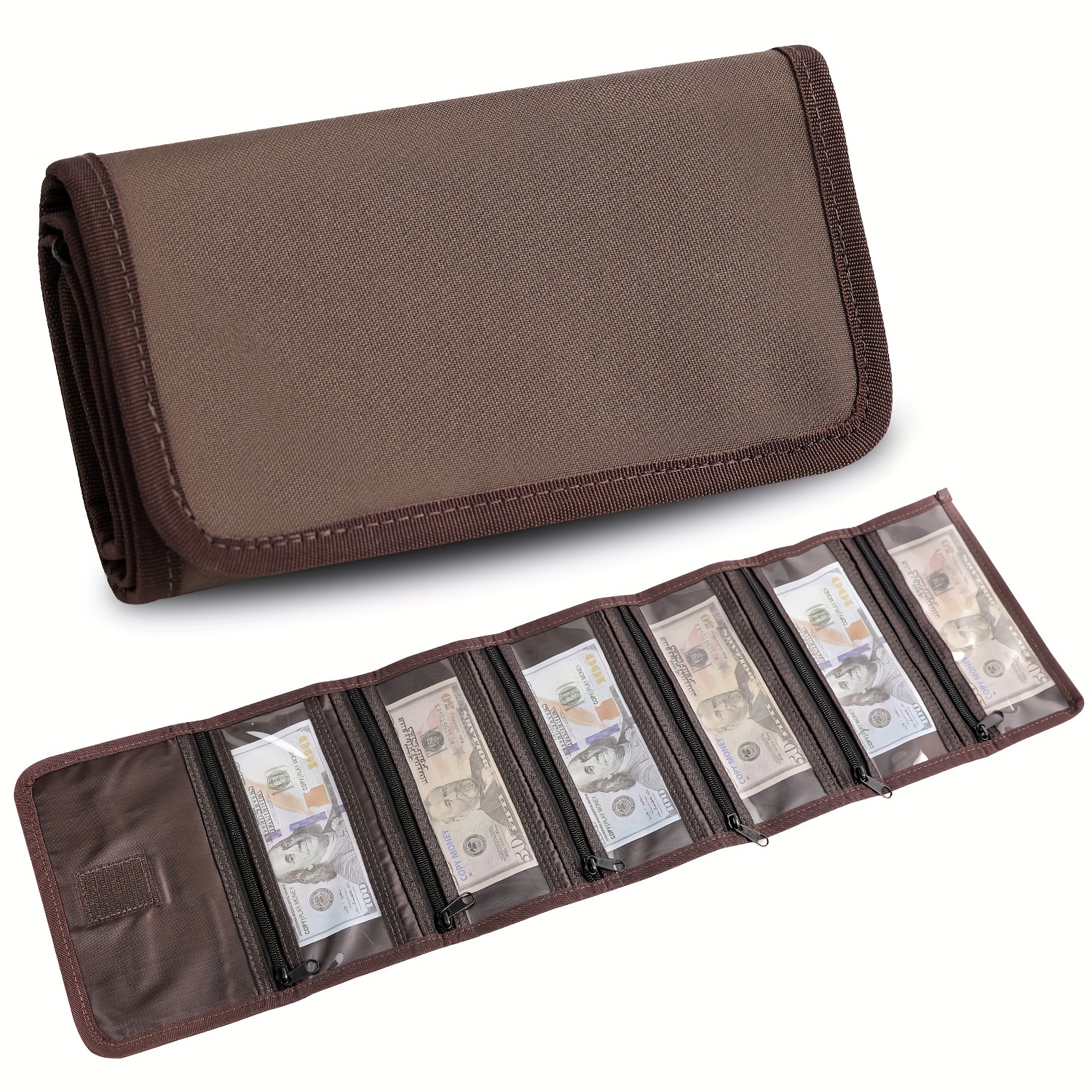 Money Wallet Money Organizer Cash 6 Zippered Pocket Multipack