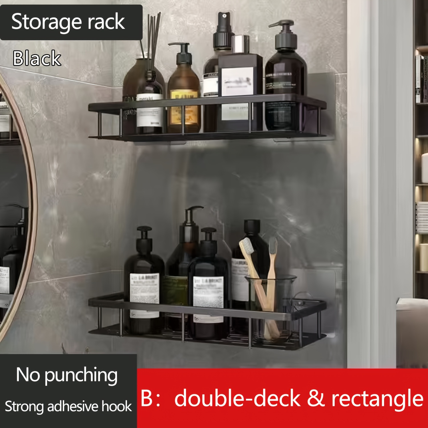 Non-perforated Wall Mounted Bathroom Storage Rack With Towel Bar, Hooks,  And Toilet Drain Rack - Corner Storage For Toilet, Restroom, And Washstand  - Temu