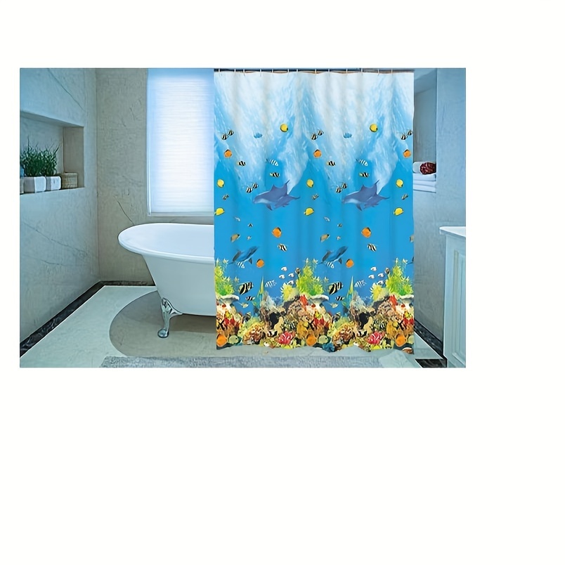 Tropical Fish Ocean Shower Curtain With 12 Plastic Hooks - Temu
