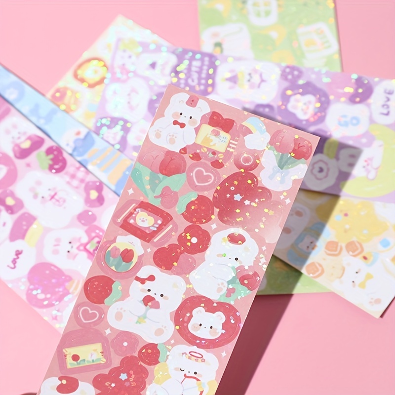 Pegatinas de PVC de dibujos animados para decoración de diario, pegatinas  Kawaii, lindo gato, oso, bricolaje