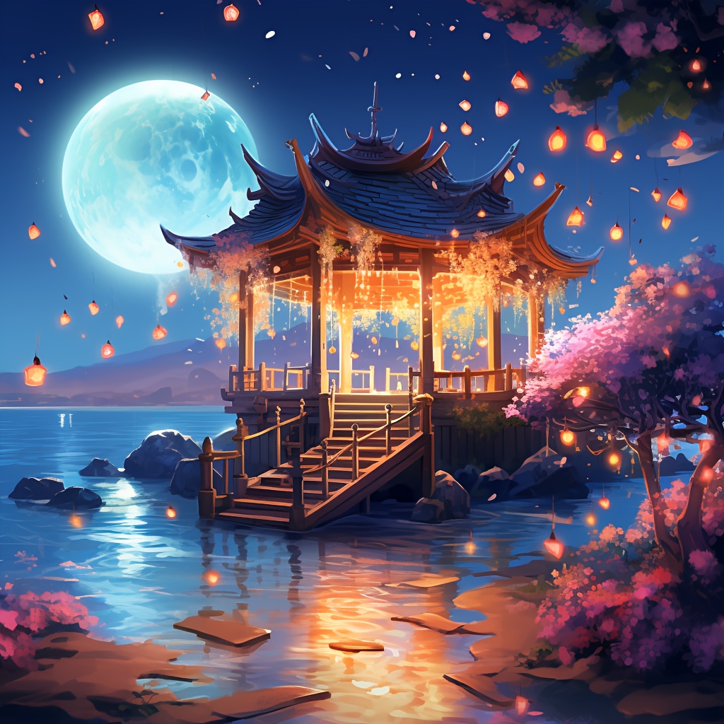 

1pc Large Size 40x40cm/15.7x15.7in Without Frame Diy 5d Diamond Painting, Pavilion Under The Moonlight, Full Rhinestone Painting, Diamond Art Embroidery Kits, Handmade Home Room Office Wall Decor
