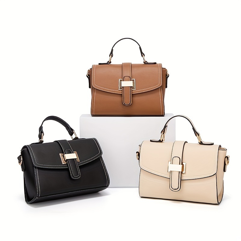 

Solid Color Pu Leather Trendy Shoulder Bag, Zipper Flap Versatile Crossbody Bag, Stylish Portable Top Handle Detachable Strap Handbag