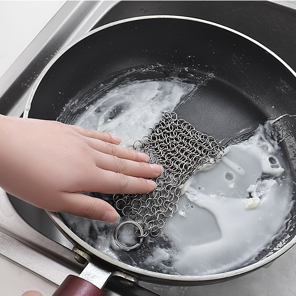 Durable Stainless Steel Chainmail Scrubber For Cleaning Pots - Temu