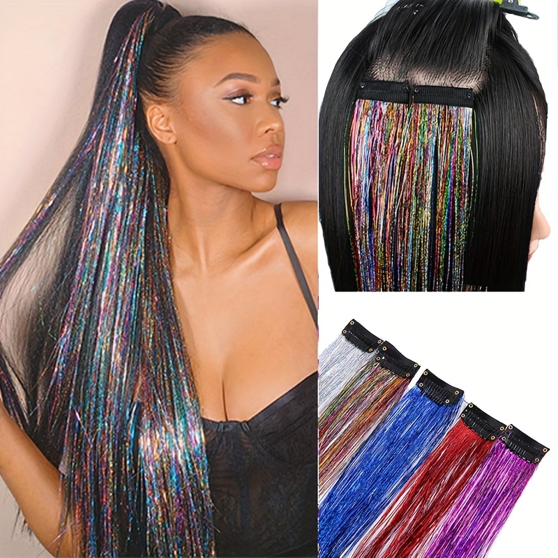 Clip In Hair Tinsel Kit Hair Extensions Synthetic Heat - Temu