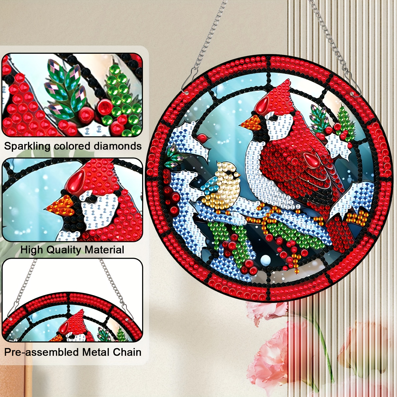 Cardinal Diamond Painting Hanging Decorations Three - Temu