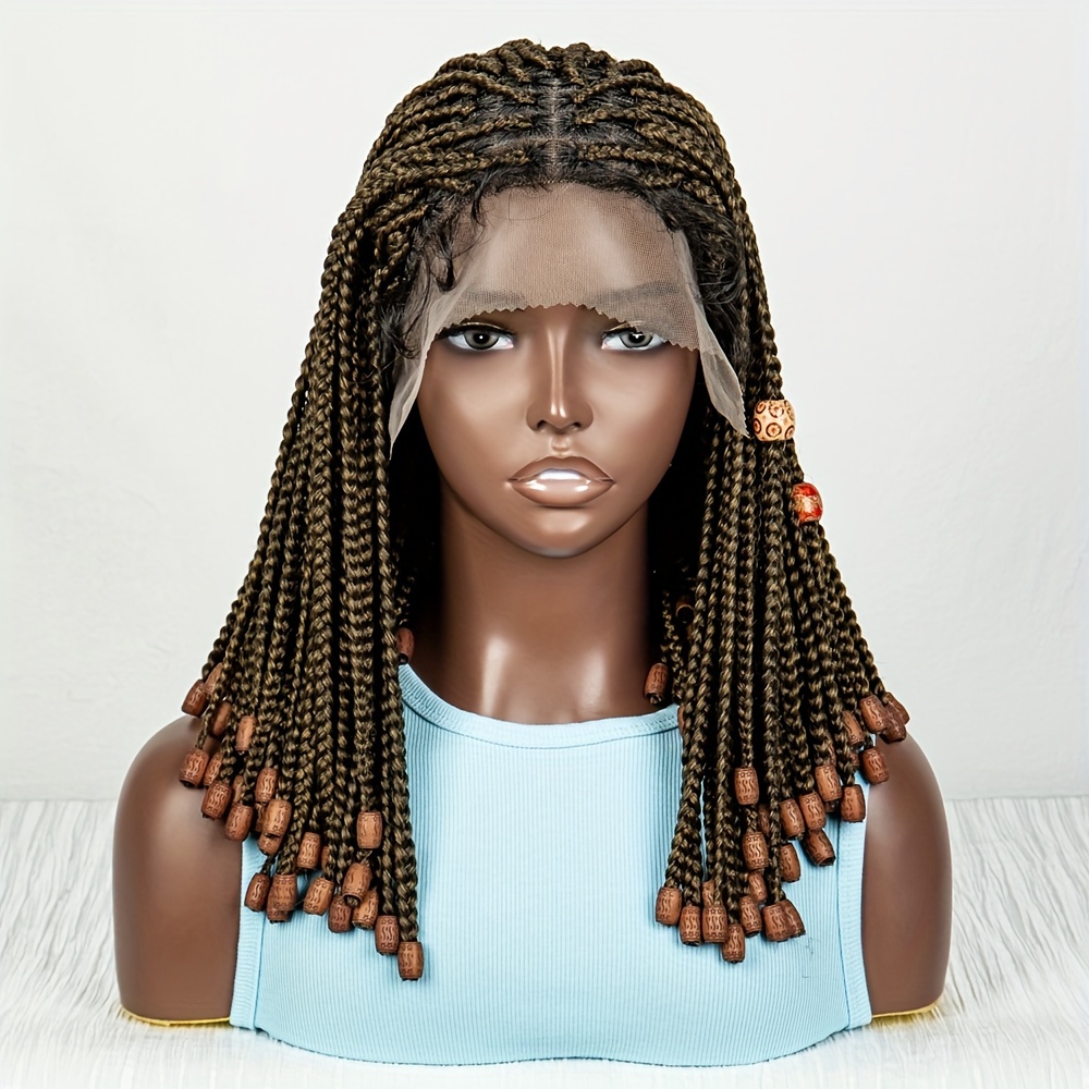 Lace Front Short Braided Synthetic Wig Beads Cornrow Braided