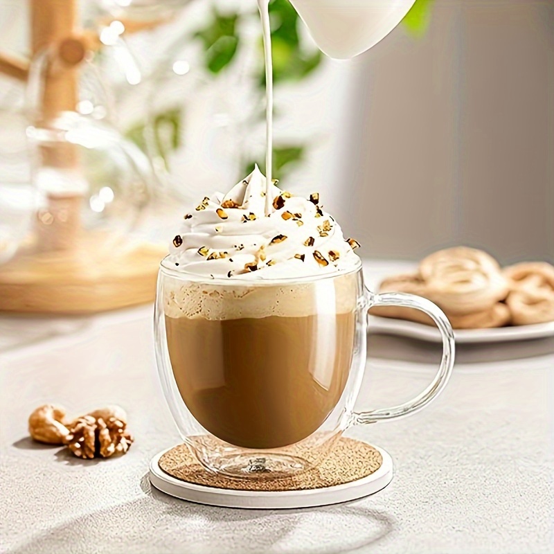 JNSMFC Set da 4 Tazze da caffè a doppia parete in vetro trasparente  isolante con manico, da 250 ml per espresso,latte,cappuccino,bevande calde  : : Casa e cucina