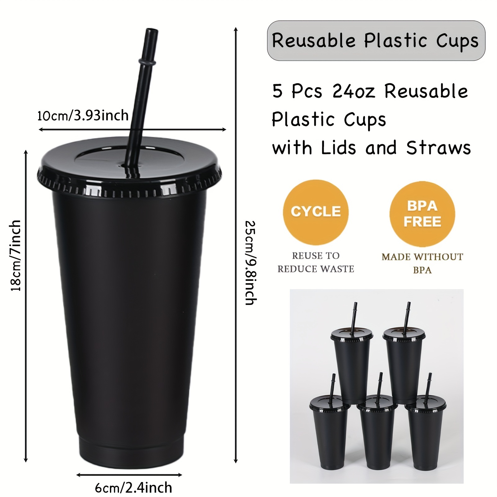 Reusable Plastic Tumblers with Lids & Straws - 4 Pcs 24oz Large