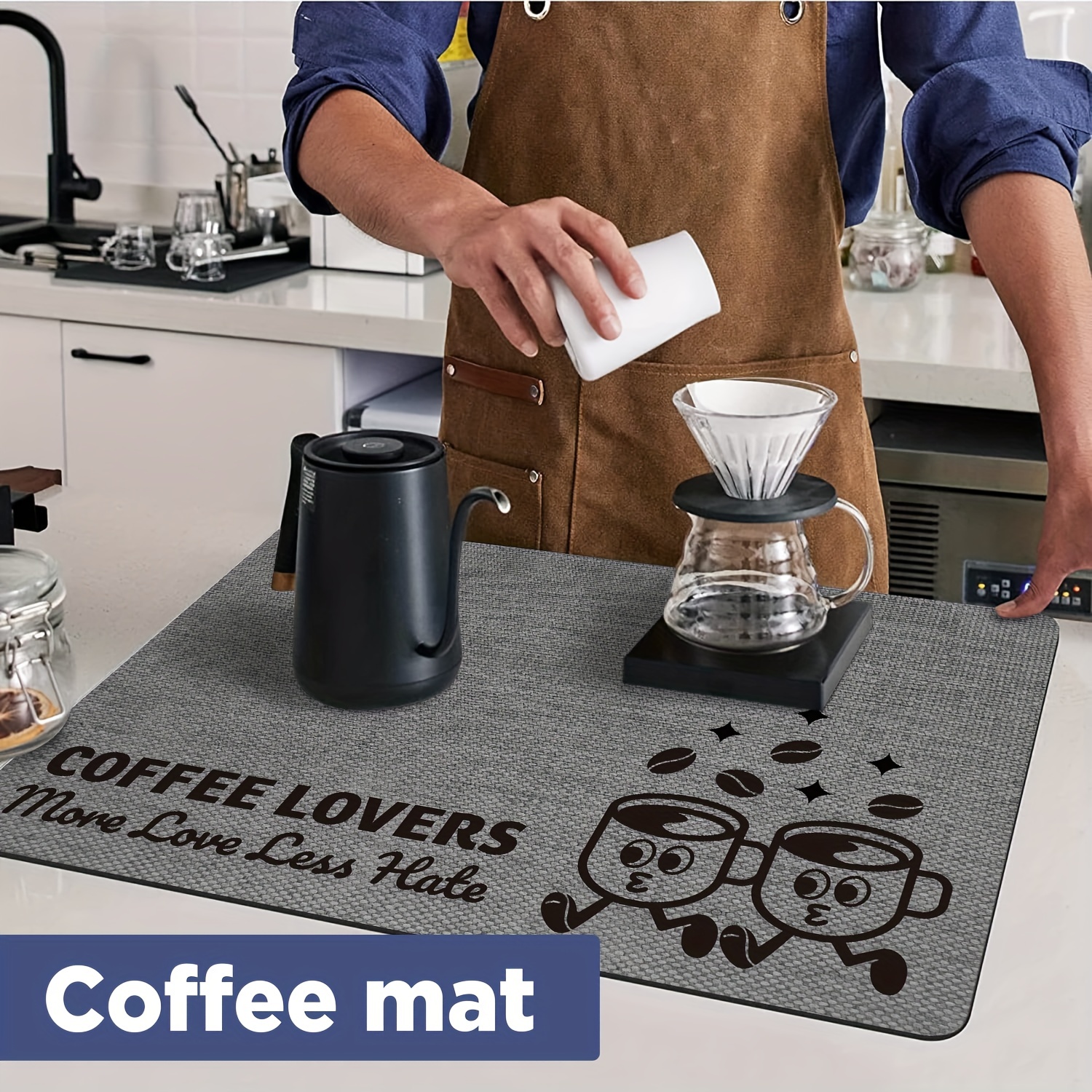 Black Kitchen Counter Dish Drying Mat Coffee Mat Absorbent Rubber