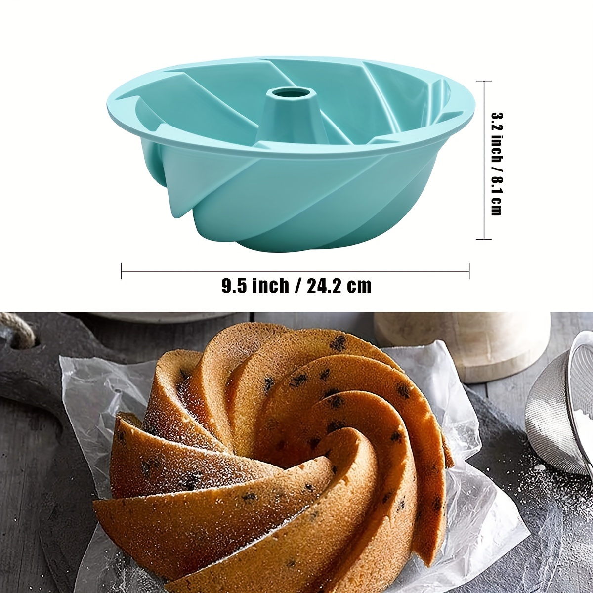 Bobasndm Silicone Cake Pan 10 Inch- Non-stick Fluted Cake Pan with Handle,  Tube Cake Pan Silicone Baking Molds for Jello, Gelatin, Pound Cake