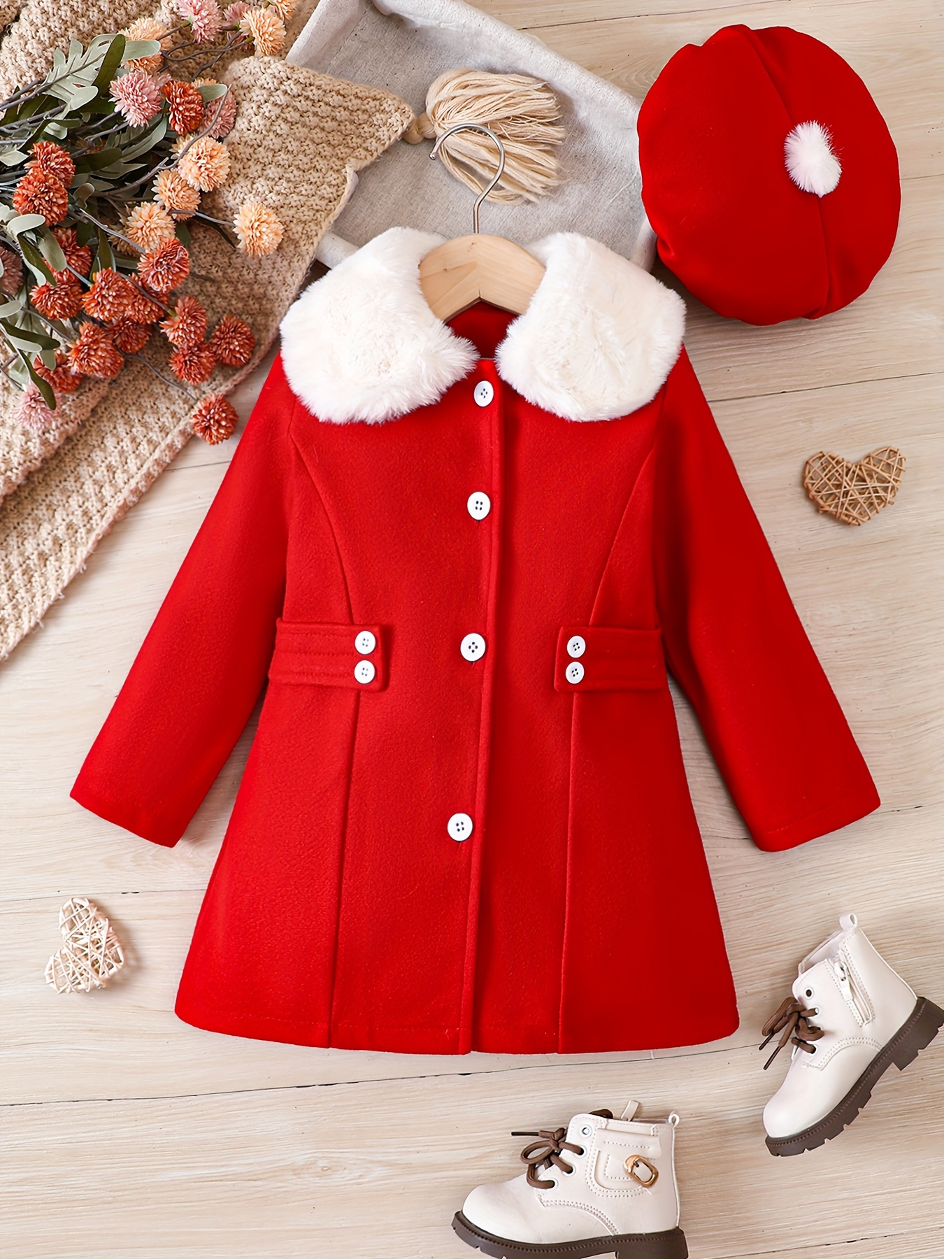 Costume Noël Élégant Long Manteau Rouge Mignon Petit Manteau