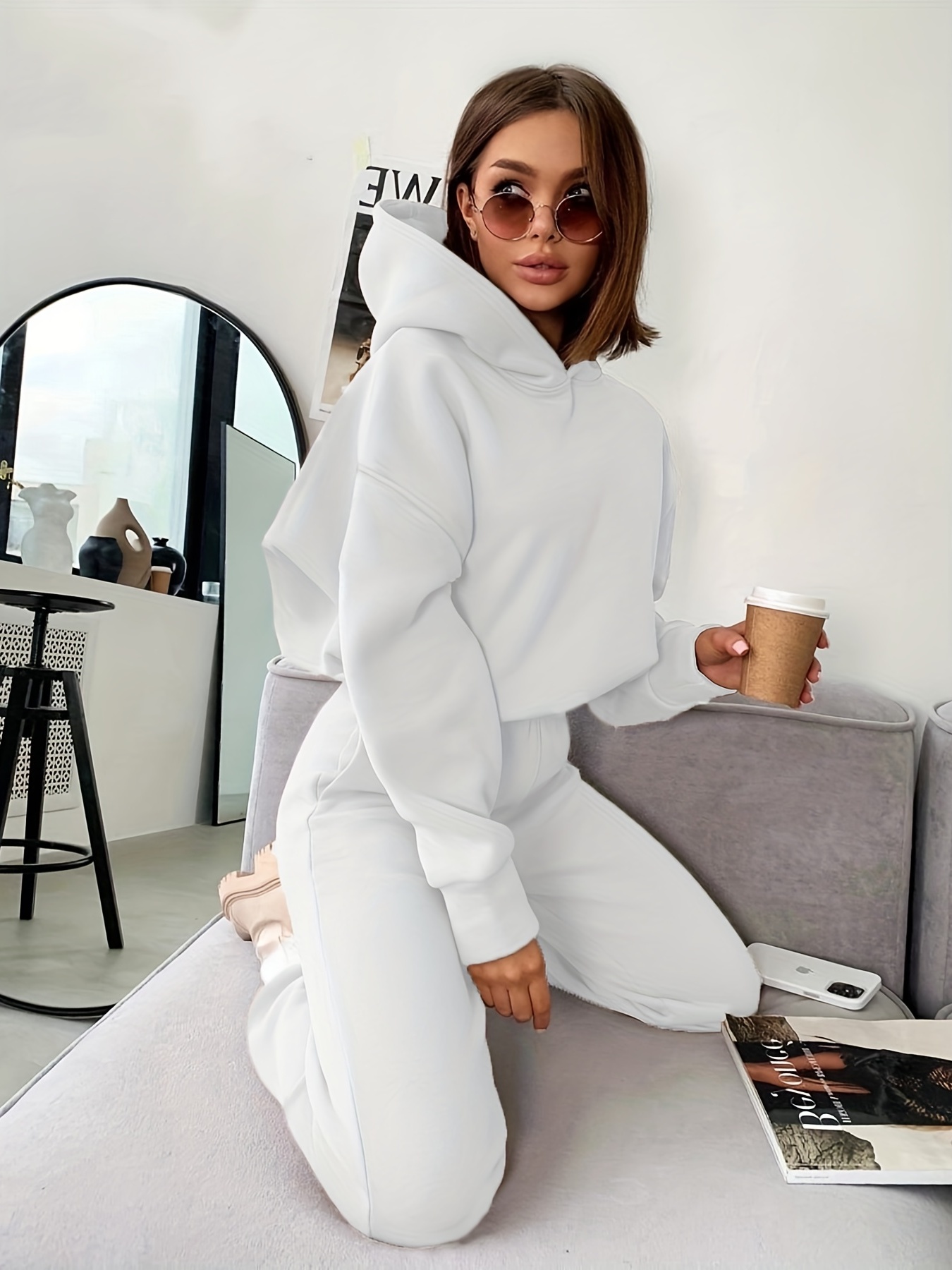 Women's Fashion Casual Outfits Clothes Set Long Sleeve Hoodie Solid Color  Trousers Shirt Sports Women Trendy Stylish Clothing Suits Female Leisure