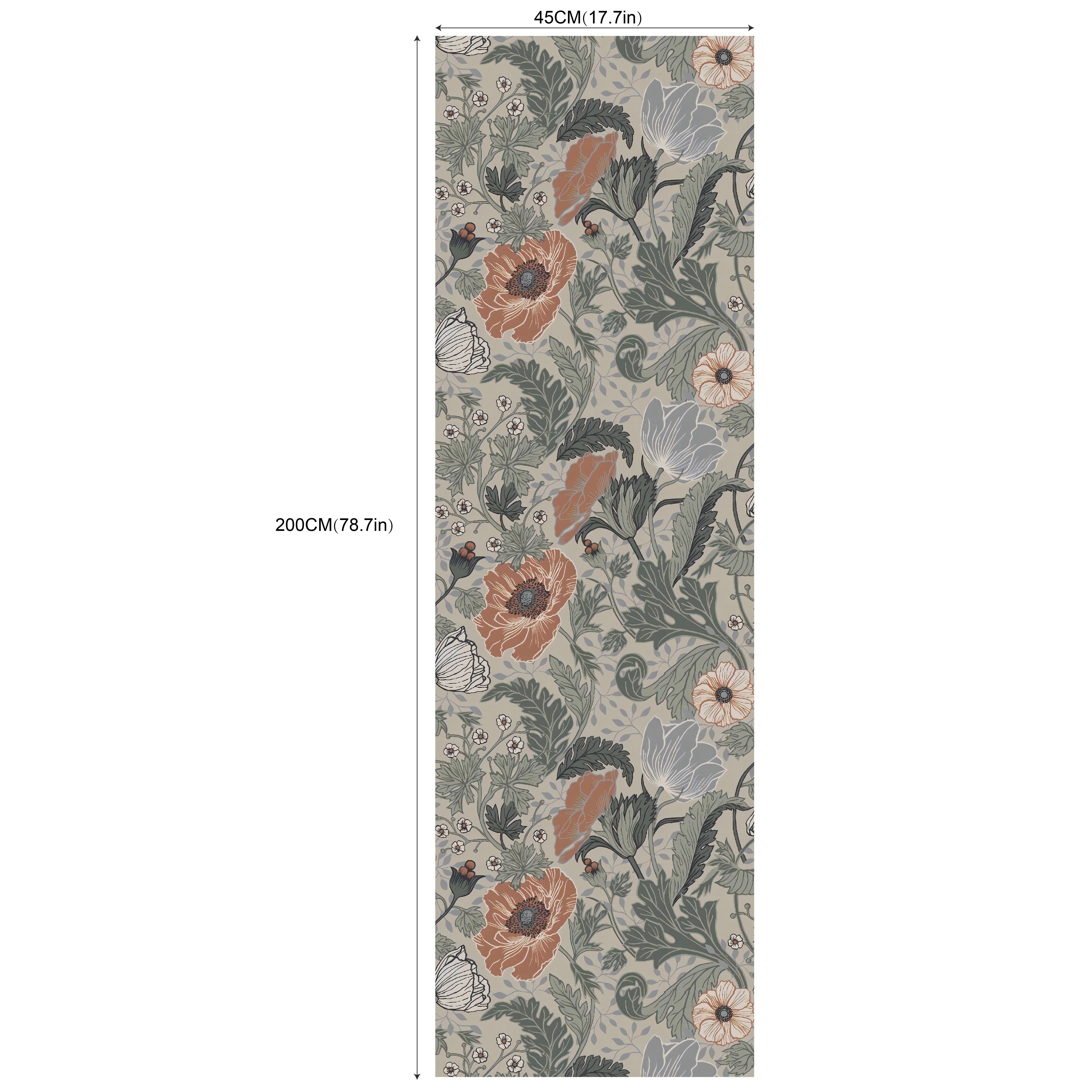 Image of Hand-painted Floral Wallpaper - 17.7in X 78.7in, Vintage Seaflower Design, Waterproof & Removable Vinyl For Home Decor