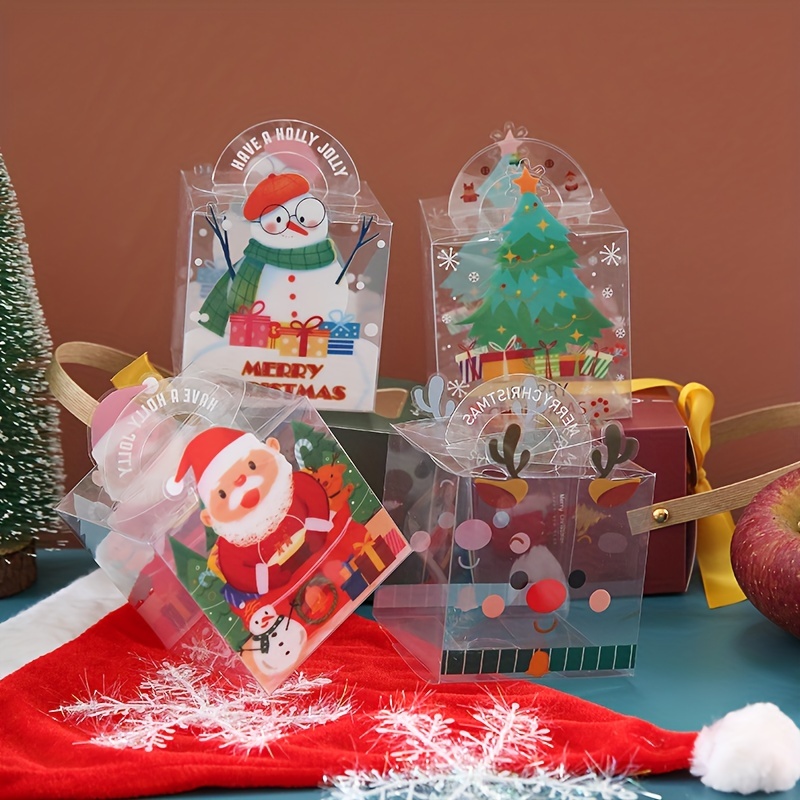 1PC Christmas Transparent Gift Bag Box Christmas Eve Gift Box Plastic  Gift Christmas Fruit Packaging Box Candy Gift Bag Christmas Decor Party  Favors