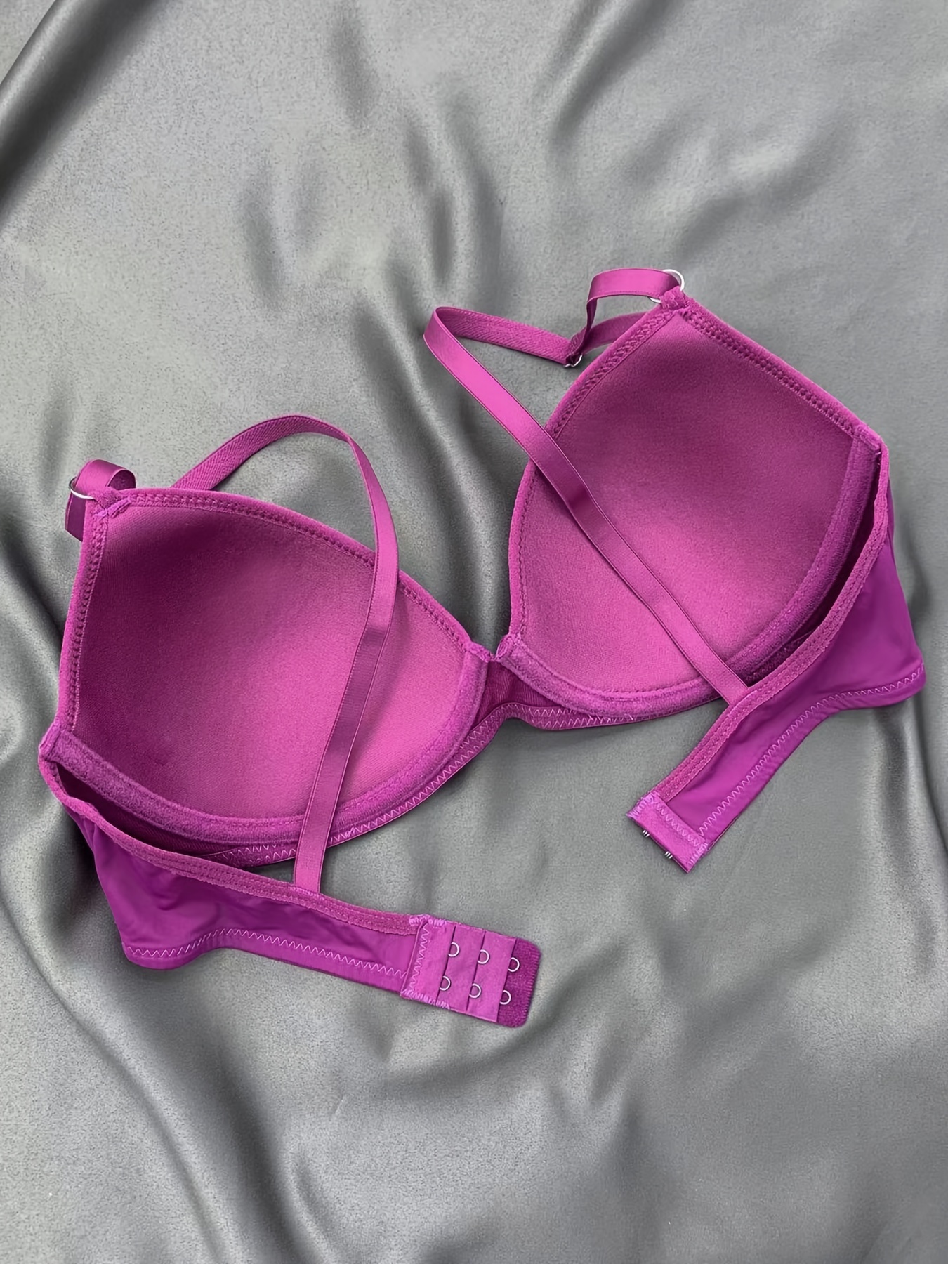 New Pink Solid Women Sexy Push Up Bra Padded Simple Straps
