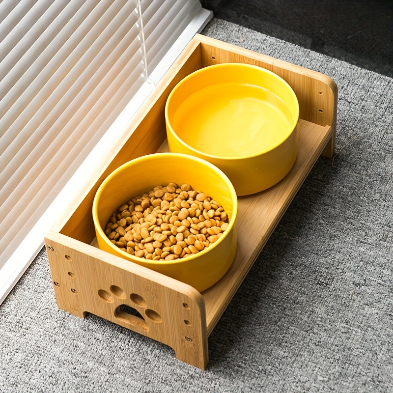 Raised Cat Bowls With Wooden Feeder Stand Elevated 2 - Temu