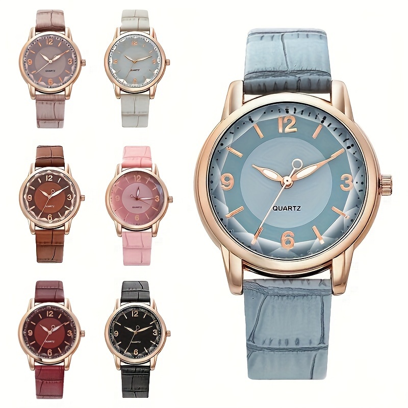 

Casual Round Pointer Quartz Watch Ladies Fashion Analog Pu Leather Wristwatch For Women Girls Students