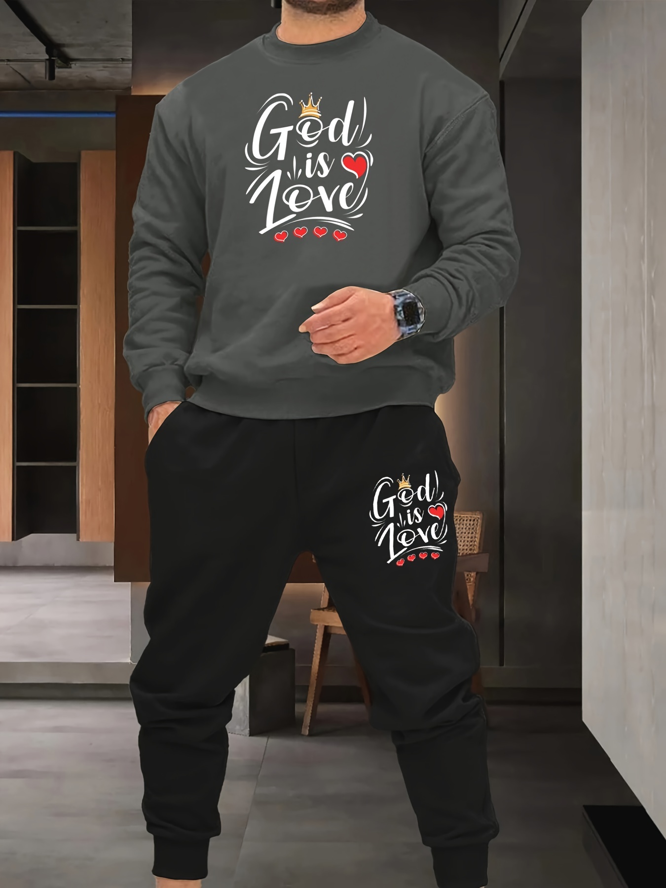 Trendy God Love Letter Print Men's Outfits Casual Hoodies - Temu