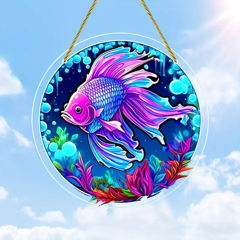 Round Acrylic Sign Betta Fish Sun Catcher Betta Fish Garland - Temu