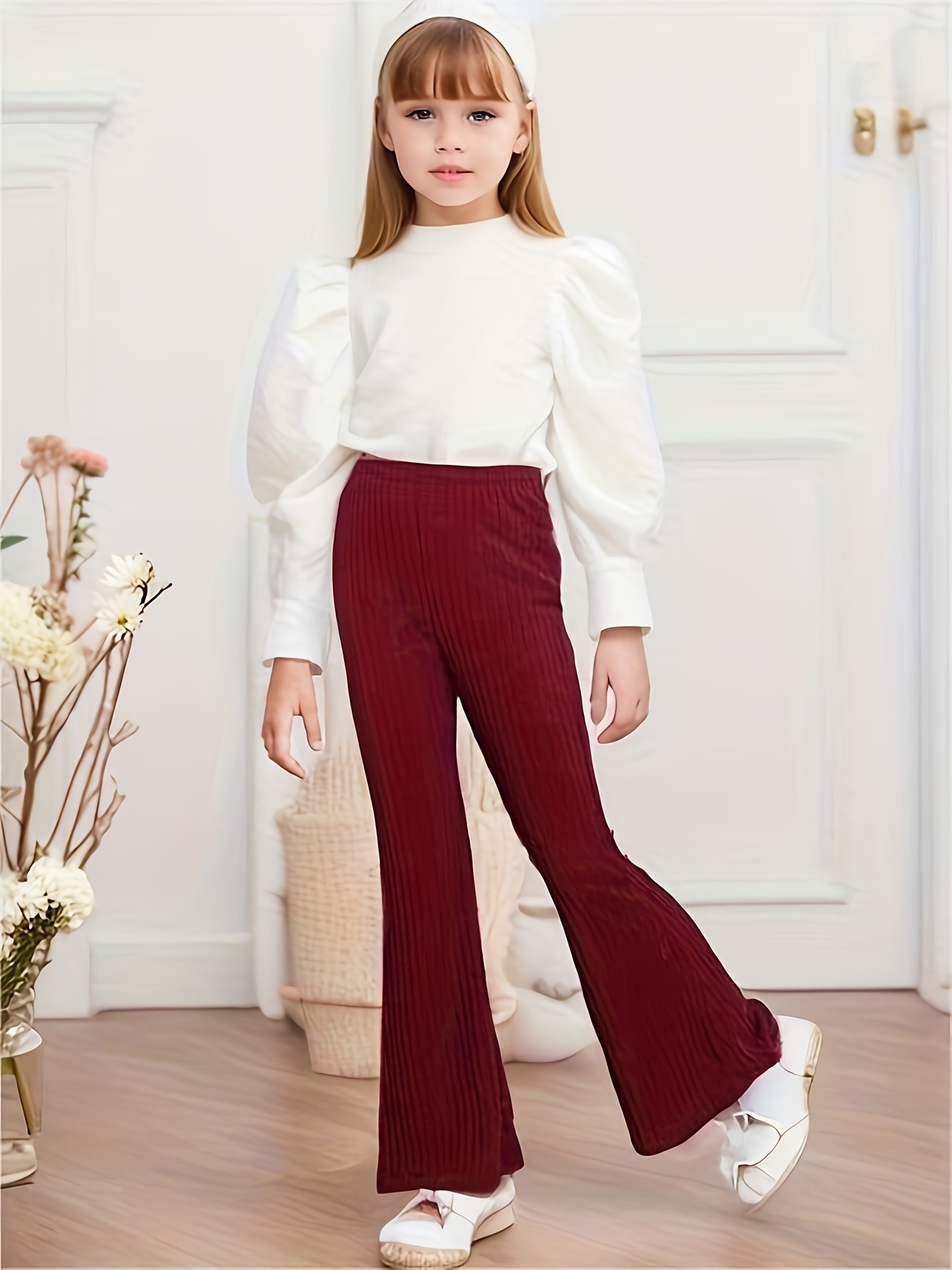New Fashion Black White Dark Grey Flared Pants for Girls 12 14 Years Old  Kids Split Ends Pants High Waist Suit Elastic Trousers