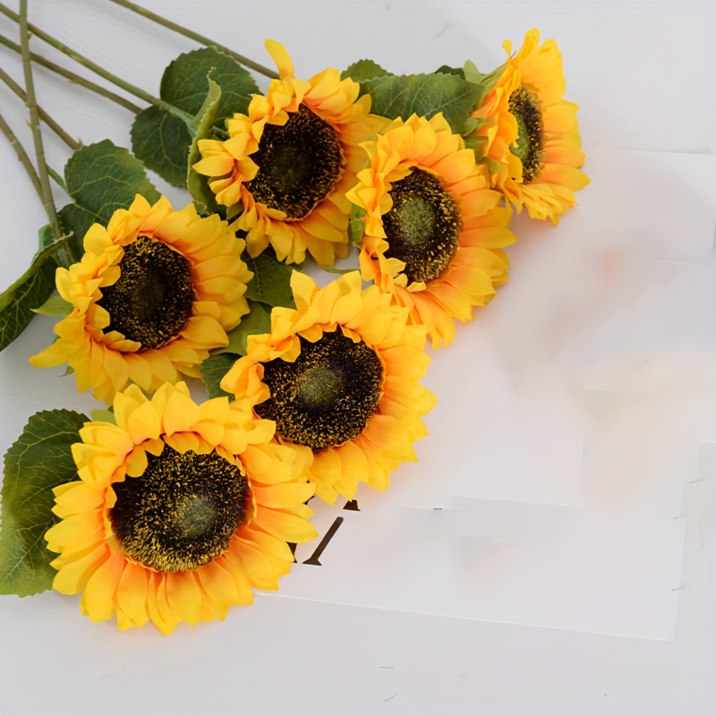 VIRSUS 1 Mazzo di Girasoli Artificiali in Tessuto Y45-1, fascio con 1 gambo  lungo e 6 teste girasoli finti, foglie realistiche, girasole per