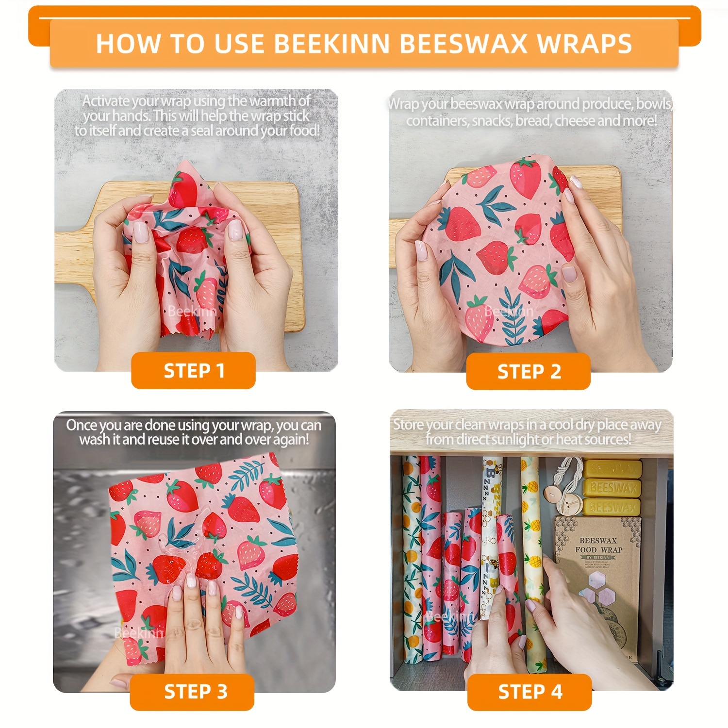 beeswax food wrapping paper reusable kitchen supplies round latch closure multipurpose fabric   wax paper freezer safe no electricity needed food storage utensil details 4