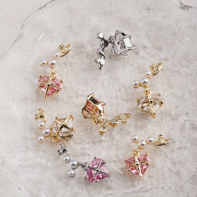 Heart Pearl Crystal Gems Nail Charms 2 Pcs