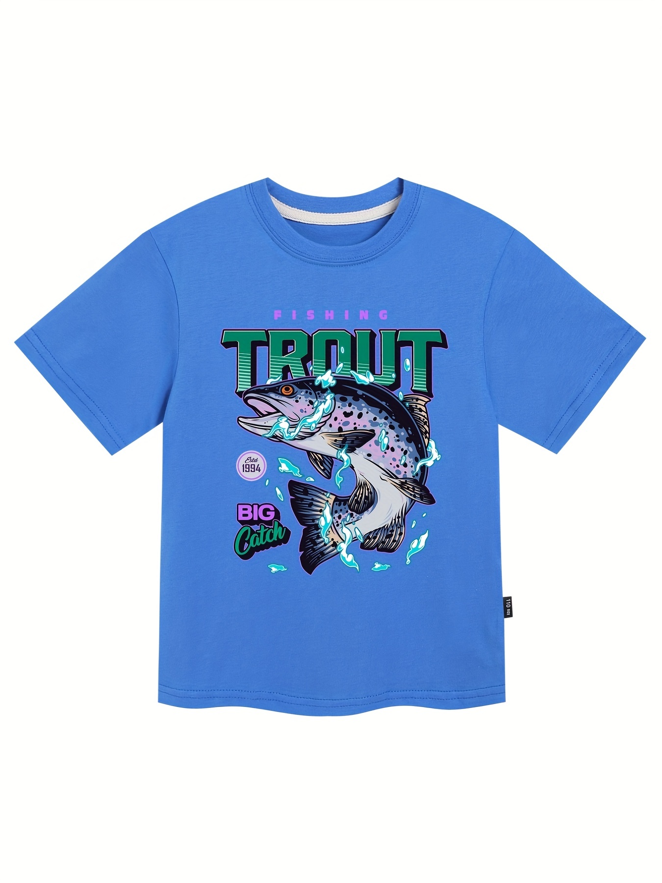 Fishing Trout Print Boys Creative Cotton T shirt Casual - Temu Canada