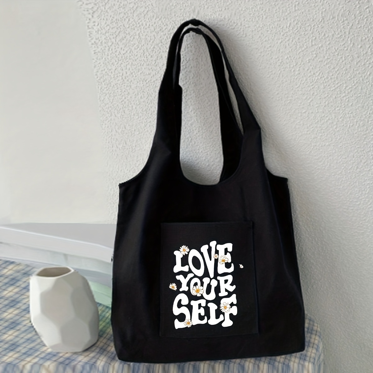 

Cute Letter Print Tote Bag, Large Capacity Canvas Hobo Bag, Women's Casual Handbag & Shoulder Shopping Bag