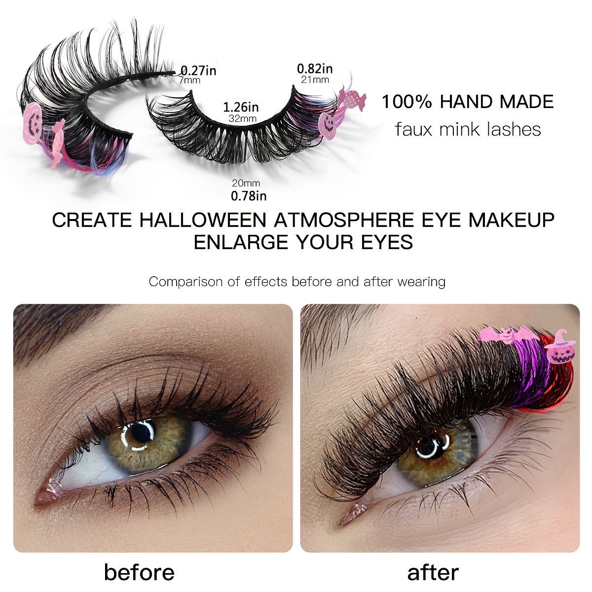 Colorful Fluffy Long Thick False Eyelashes for Halloween Party
