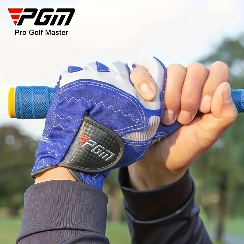 1pc PGM Men'S Left Hand Golf Glove, Anti-Slip Full-Finger Design, Soft Breathable Laica Fabric, Hook-and-Loop Closure, Spandex Non-Woven Fabric, Hand Wash - Comfortable Fit for Natural Movement