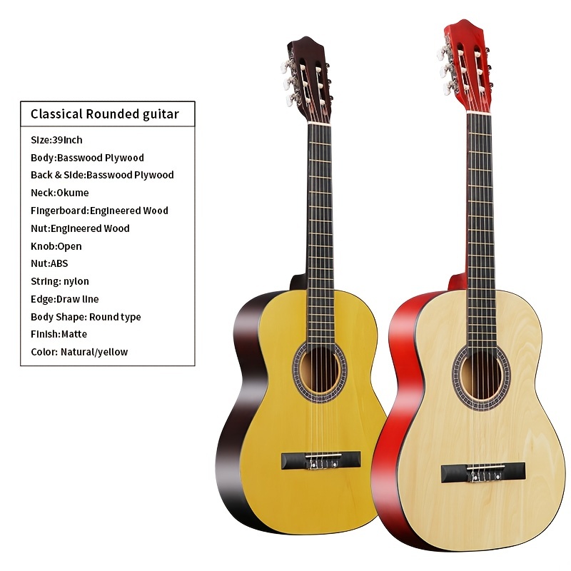 Guitare acoustique classique 36 pour débutant - Guitare en bois de tilleul  junior à 6 cordes avec manche en bois, sac de transport, accordeur, nylon 
